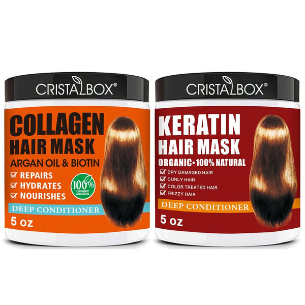 2 Pack Collagen Hair Mask & Keratin Hair Mask - Deep Conditioner Treatment for Dry Damaged Hair