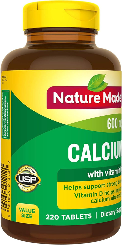 Nature Made Calcium 600 mg with Vitamin D3 | 220 Tablets | Dietary Supplement for Bone Support (pack of 1)