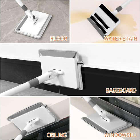 Baseboard Cleaner Tool with Handle, Wall Cleaner Mop Buddy with Extension Pole and 4 Reusable Pads
