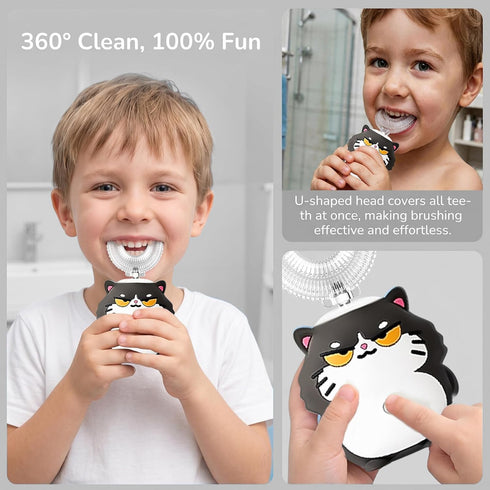 PVOGRT 360-Degree IPX7 Auto Sonic Baby Toothbrush Cartoon Dinosaur Kids U Shaped Electric Toothbrush Cleaning