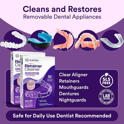 Retainer & Invisalign Aligner Cleaner Tablets, 60 Tablets, Grape-Scented, 2-Month Supply, Night Guard Cleaner