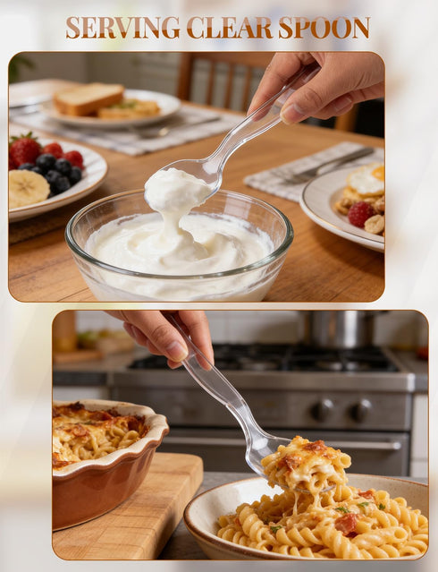 LSLYHTC Set 8 16 16 Plastic Serving Utensils, Clear Serving Spoons Including Disposable Plastic Tongs Spoons and Forks