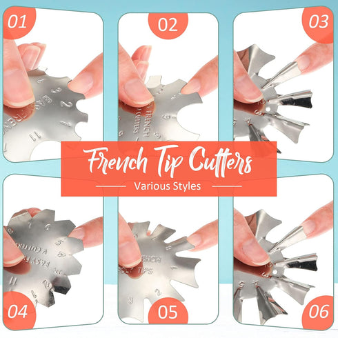 Honoson 6 Pieces French Tip Cutter Tool Nail Trimmer Set with 1 Acrylic Brush, 1 French Tip Knife, 5 Spare Blades