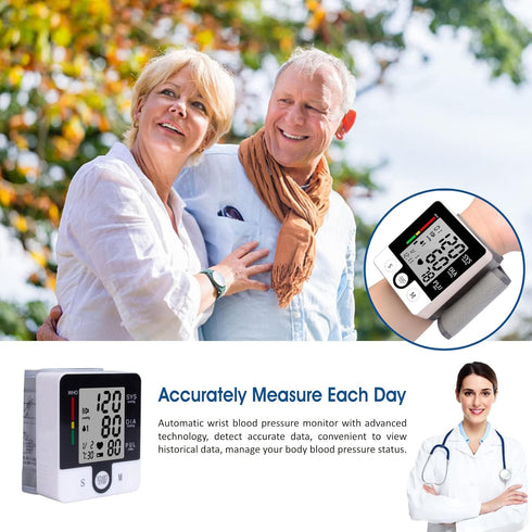 Automatic Wrist Blood Pressure Monitor, Talking Blood Pressure Cuff for Home Use, Adjustable Cuffs, Large LCD Display