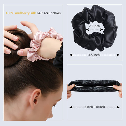 ZIMASILK 100% Mulberry Silk Hair Scrunchies, Standard, Small, Mini, Best for Women and Girls’ Hair, 19 Momme (3 Sizes,