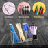 QPEY Acrylic Pen Holder Organizer with 4 Compartments, Clear Makeup Brush Holder for Office Desk Accessories