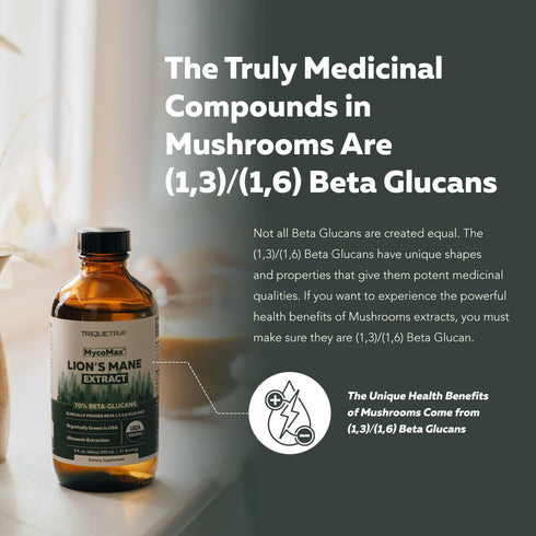 MycoMax Lions Mane Extract - 500 mg, 70% Beta Glucans, Max Potency Organic Supplement for Mental Clarity, Focus & Memory