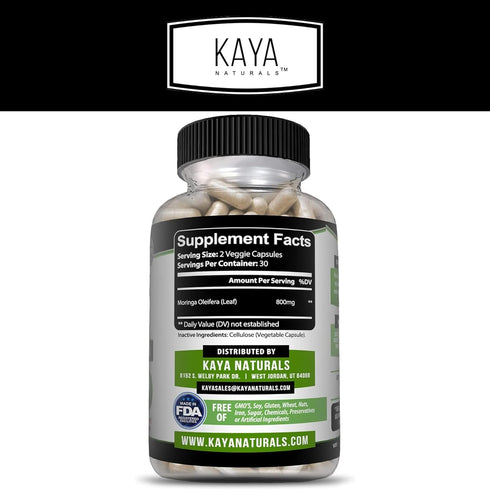 Kaya Naturals Moringa Leaf Extract - Complete Greens Superfood Supplement - Pure Miracle Tree Moringa - Boost Energy Naturally - Nutrient Dense Vitamins for Adult - 60 Veggie Count