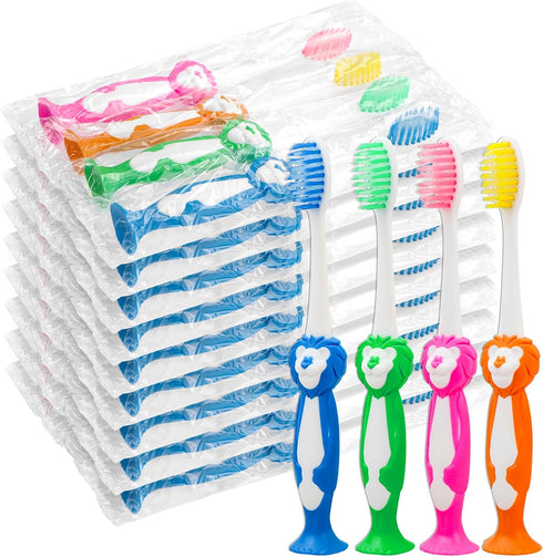 Toddler Toothbrush Kids Pack of 60, Individually Wrapped Manual Suction Cup Animal Toothbrushes for Home and Travel