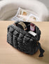 Quilted Makeup Bag, Travel Toiletry Bag for Women, Cute Black Puffer Makeup Organizer