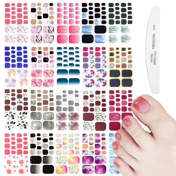 WOKOTO 20 Sheets Gradient Toe Nail Polish Strips, 1 Nail File Kit, Colorful Glitter Stickers for Women Nail Salon