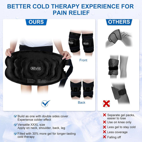 REVIX 20" XXXL Large Gel Ice Pack for Knee, Pain Relief Wrap for Swelling, ACL, Knee Replacement, 2 Packs