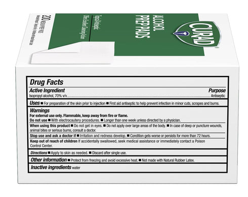 Curad Alcohol Disinfectant Prep Pads, 2-ply, Medium Size, 200 Count