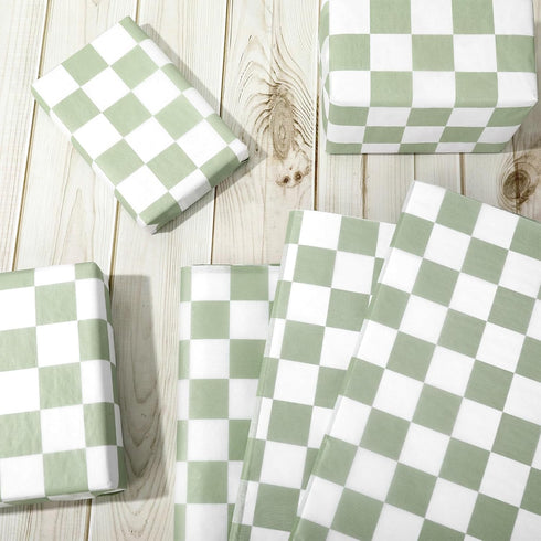Whaline 100 Sheets Checkered Tissue Paper, Sage Green Gift Wrapping Paper for DIY Crafts Party Decorations
