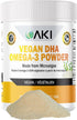 AKI Omega 3 DHA Micro Algae Powder Supplements, 1.94 Oz / 55G - Plant-Based Keto Vitamin for Inflammation, Vegan &