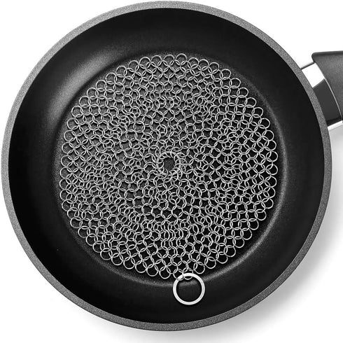 AMAGABELI GARDEN & HOME 7”x7” Cast Iron Cleaner - 316 Stainless Steel Scrubber Chain Mail for Pans & Dutch Ovens