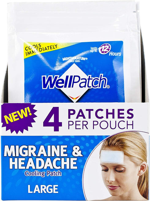WellPatch Cooling Headache Pads, Migraine Relief, 4 Large Patches - 4.3 x 2 Inch (Pack of 6)