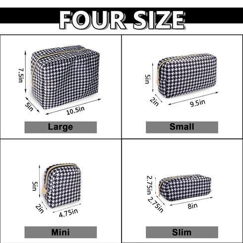 Waterproof Large Makeup Bag Pouch, Nylon Women Travel Toiletry Storage Bag, Houndstooth Cosmetic Organizer for Girls