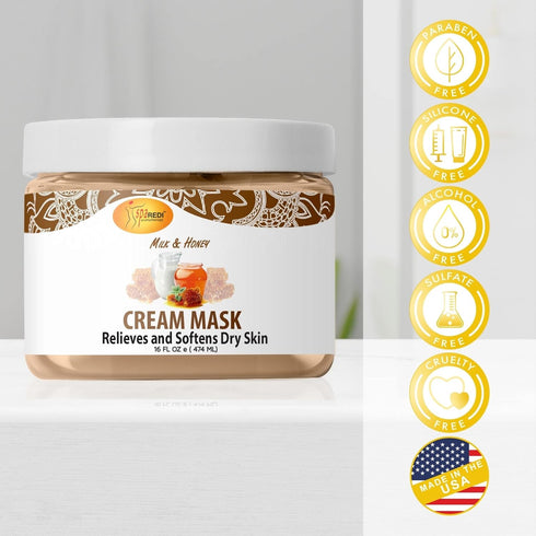 SPA REDI Body and Foot Cream Mask, Milk and Honey, 16 Oz, Hydrating Pedicure Massage for Tired Feet