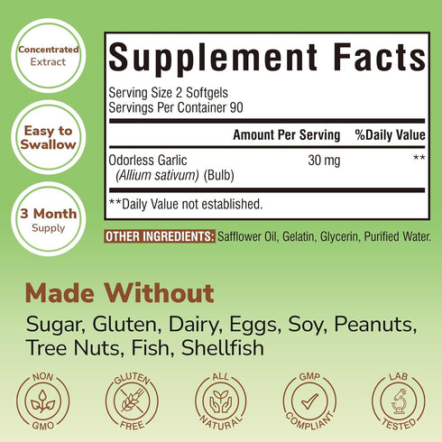 Immunity, 180 Vitalibre Odorless Garlic, Extra Strength Extract, Non-GMO, No Gluten, Heart & Antioxidant Defense