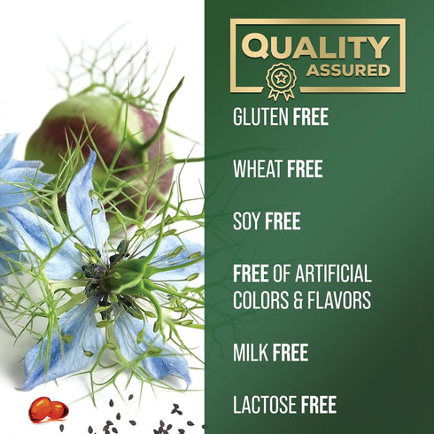 Black Seed Oil Softgels 1000mg, Premium Nigella Sativa Blackseed for Skin & Immune Support, Non-GMO, 180 Softgels