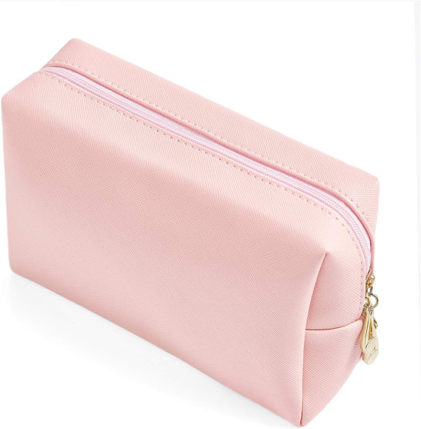 PU Leather Cosmetic Bag for Women, Minimalist Makeup Pouch for Daily Use, Portable Water-Resistant Toiletry Bag (Rose