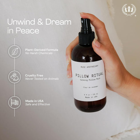 Muse Apothecary Pillow Ritual - Calming and Relaxing Pillow Mist, Linen and Fabric Spray, Infused with Natural