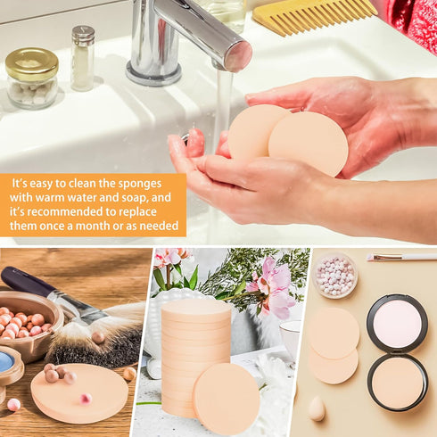 MotBach 60 PCS Nude Round Makeup Sponge, Cosmetic Foam Pad for Eye Facial Powder, Beauty Blender for All Skin Types