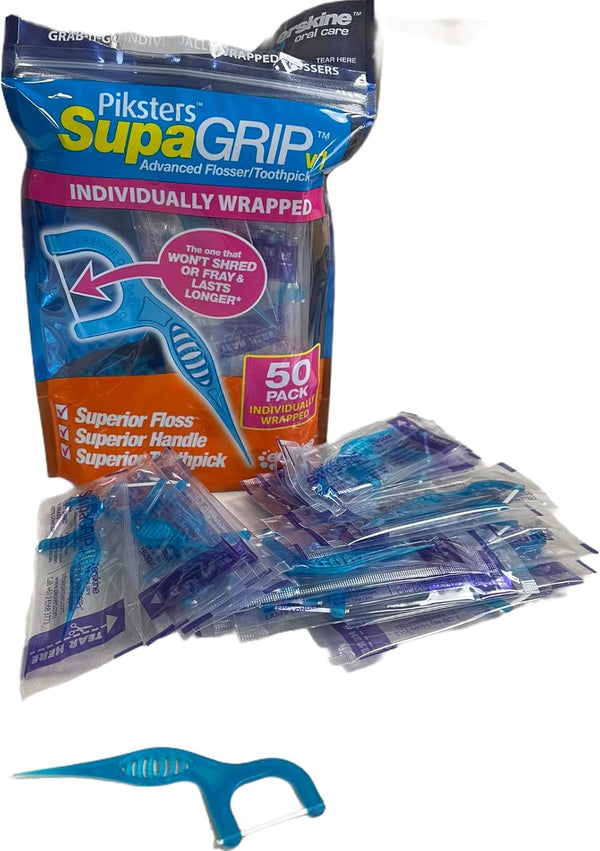 50 Individually Wrapped Dental Floss Picks for Teeth Oral Care, Advance Flosser Toothpick
