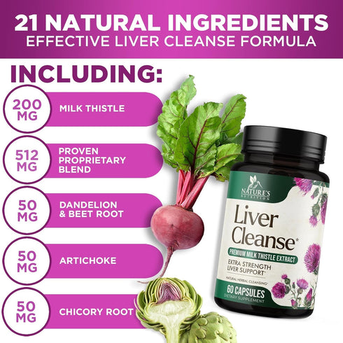 Liver Cleanse Detox & Repair Formula 60 Capsules, Herbal Support with Milk Thistle, Artichoke Extract & Turmeric