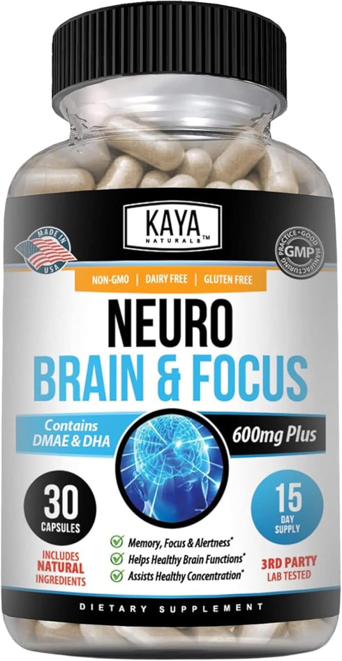 Kaya Naturals - Neuro Brain for Memory & Focus - 30 Count Nootropic Energy Capsule, Cognitive Function Support