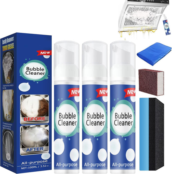 (100ML*3PCS) Bubble Cleaner Foam, Heavy Oil Stain Rinse-free Cleaner Spray, Powerful Stubborn Grease Remover