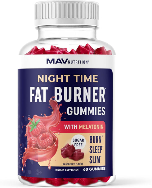 Night Time Fat Burner Gummies - Zero Sugar for Sleep & Weight Loss Support, Hunger Suppressant & Metabolism Booster, 60