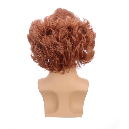Short Orange Brown Synthetic Wig for Halloween Cosplay Party, Heat Resistant with Wig Cap