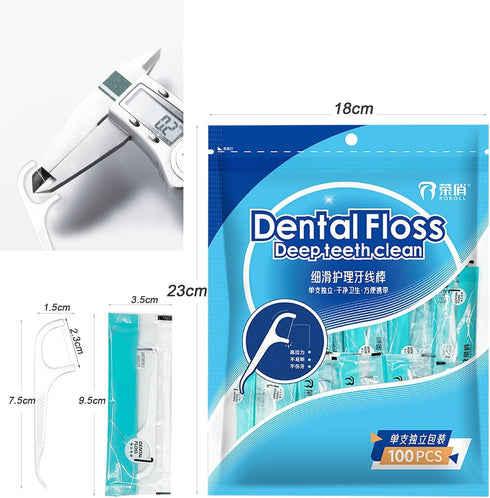 100 Count Dental Floss Picks, Disposable Portable Flossers for Adults Kids, Independent Packaging for Household Travel