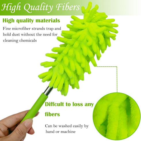 M-Jump 3 Pack Retractable Long-Reach Washable Duster - Microfiber Hand Duster Brush with Telescoping Pole