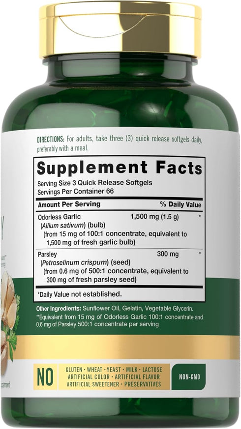 Carlyle Odorless Garlic & Parsley 1800mg | 200 Softgels | Non-GMO, Gluten Free Supplement