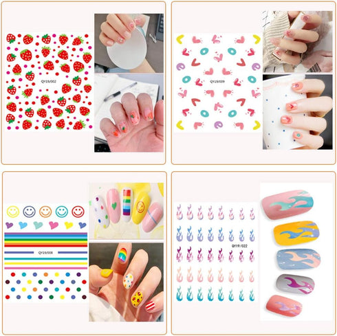 Nail Stickers for Women and Little Girls, 12 Sheets 3D Self-Adhesive DIY Nail Art Decoration Set