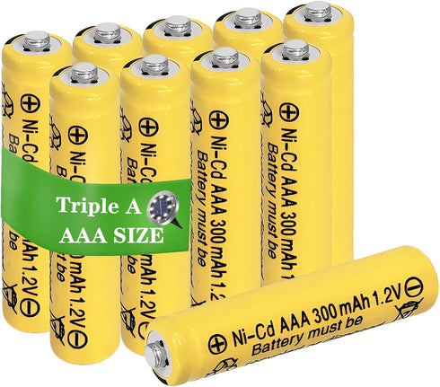 Zsolarigt 10 Packs AAA Size 300mah 1.2 Volt Nicd Solar Batteries, NICD Triple