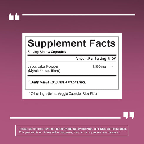 Jabuticaba Fruit Powder Supplement - 1500mg Antioxidant, Better Lung Health, Digestion, Immune Support - 180 Vegan