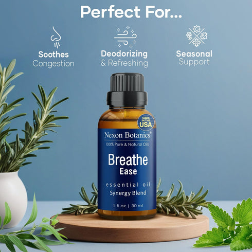 Breathe Essential Oil Blend 30 ml - Breath Easy Essential Oil Sinus Relief - Breathe Ease Essential Oils for Humidifier, Diffuser, Aromatherapy - Nexon Botanics