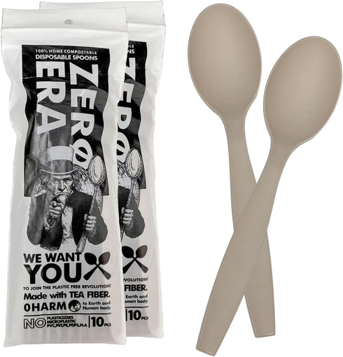 Zero Era Bio-Based Disposable Spoon, 20 Count | Tea Fiber Spoon, Plastic-Free Cutlery |