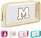 Small Clear Personalized Initial Makeup Bag, Nylon Preppy A-Z Chenille Letter Patch Cosmetic Pouch (Beige-White M)