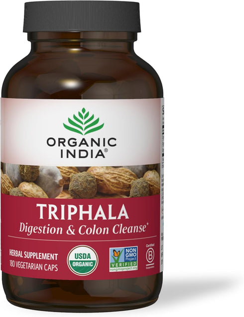 ORGANIC INDIA Triphala Herbal Supplement - Digestion & Immune Support, Vegan, 180 Capsules