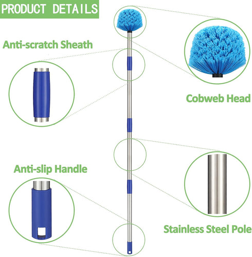 Cobweb Duster with Pole, 4-feet Ceiling Fan Duster with Medium Stiff Bristles for Indoor and Outdoor Use