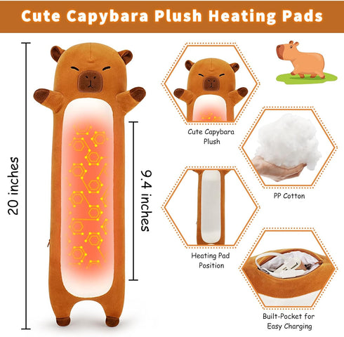 Relief,20 Capybara Heating Pad-USB Heated Plush Stuffed Animals for Period Cramps and Menstrual Pain Portable Electric