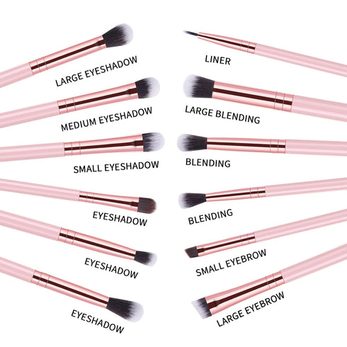MSQ Eye Makeup Brushes Set with Soft Synthetic Hairs & Real Wood Handle for Eyeshadow, 12pcs (Pink)