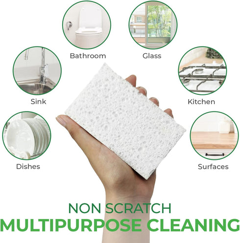 Biodegradable Cellulose Compressed Sponges - 32 Pack Heavy Duty Kitchen Cleaning Sponges