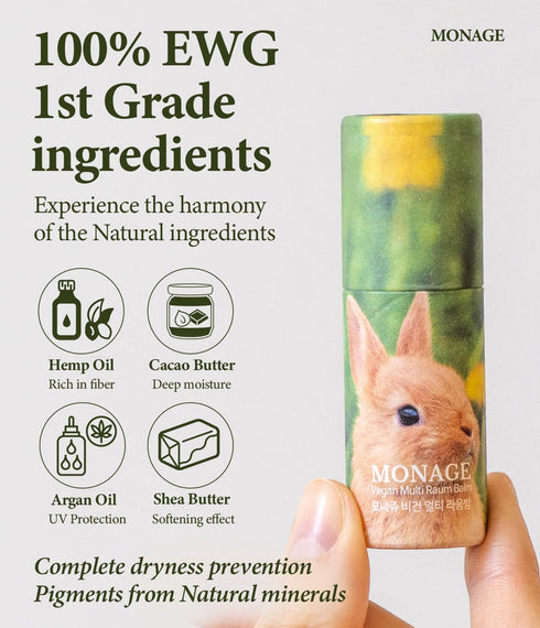 MONAGE Korea Vegan Tinted Lip Balm, 0.38 Ounce Natural Red Lip Care & Moisturizer for Dry, Cracked Lips & Cheek