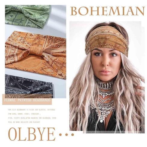 Olbye Wide Boho Headbands for Women, Knotted Turban Hair Accessories, Non-Slip Cotton Head Scarfs for Yoga